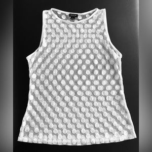 Light, fresh white dots net top perfect for the beach.